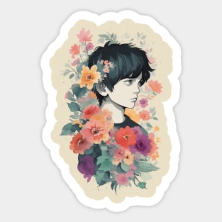 Watercolor Floral Boy Sticker